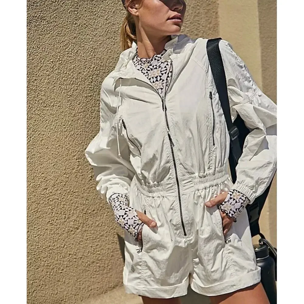 Free People Movement Peace Out Romper Windbreaker Ivory Size Small
